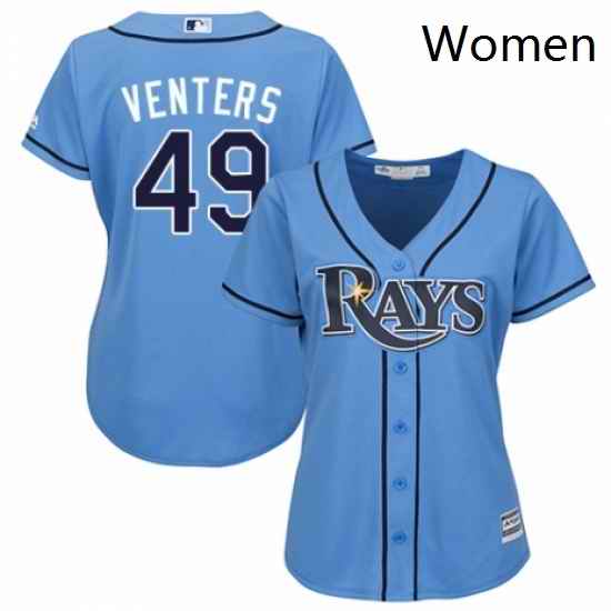 Womens Majestic Tampa Bay Rays 49 Jonny Venters Authentic Light Blue Alternate 2 Cool Base MLB Jersey